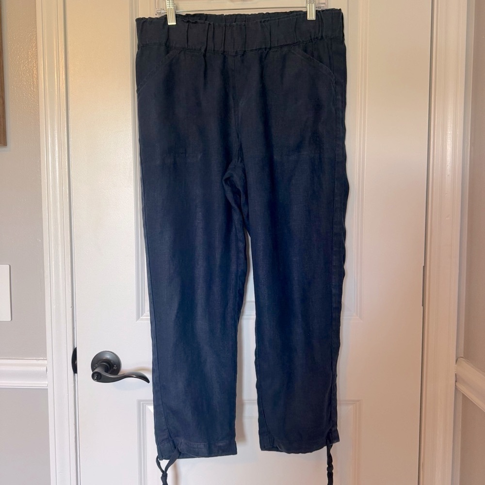 J. Jill 100% Linen Navy Blue Cropped Relaxed Fit Medium Pants